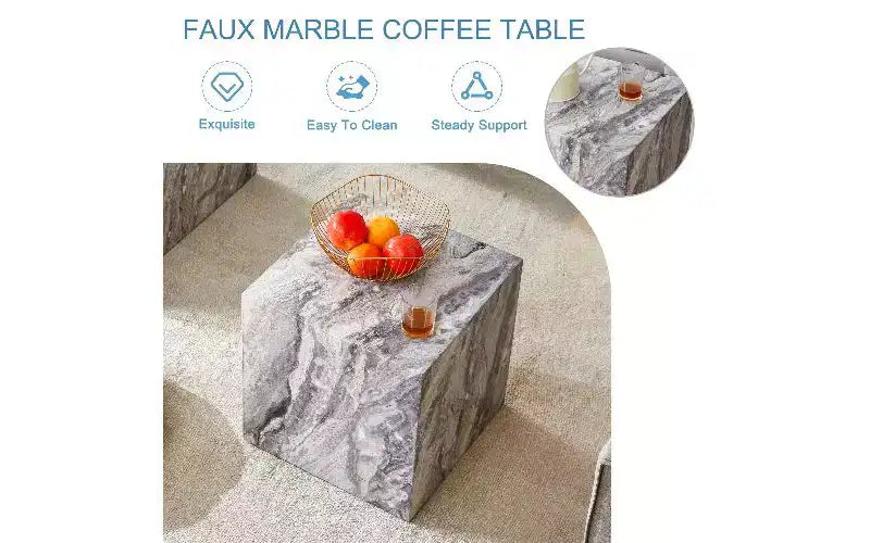 TUYOHW Natural Texture MDF Coffee Table, Easy-Assembly Center Table for Living Room, Luxurious Living Room Accent Table Cube Table