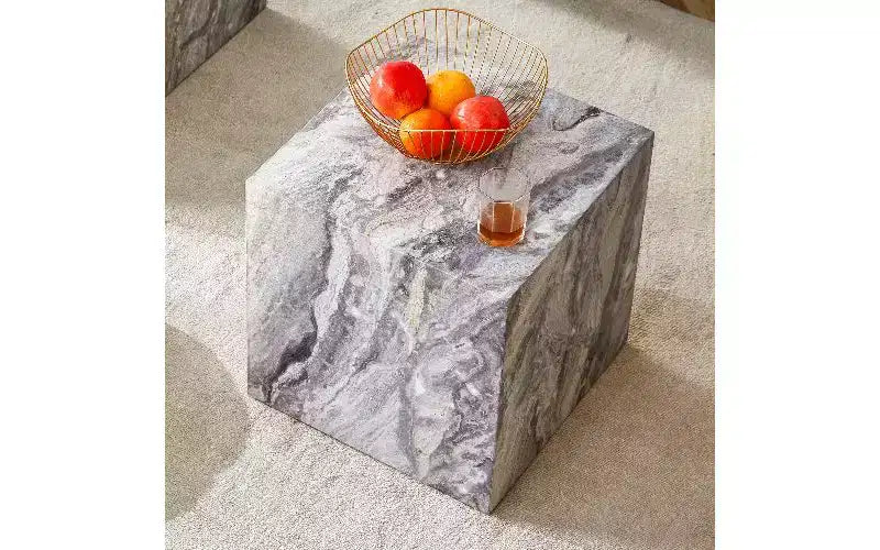 TUYOHW Natural Texture MDF Coffee Table, Easy-Assembly Center Table for Living Room, Luxurious Living Room Accent Table Cube Table
