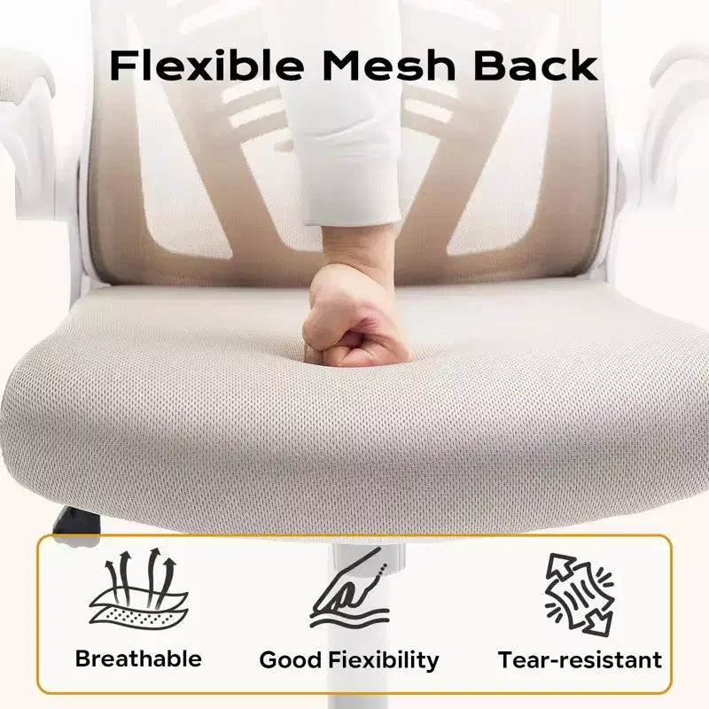 Ergonomic Office Chair Flip-Up Armrests & Lumbar Support Wide Seat Gaming Chair for Study/Bedroom/Home Office
