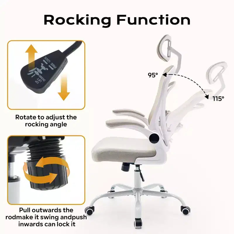 Ergonomic Office Chair Flip-Up Armrests & Lumbar Support Wide Seat Gaming Chair for Study/Bedroom/Home Office