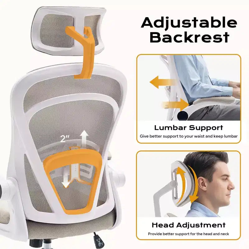Ergonomic Office Chair Flip-Up Armrests & Lumbar Support Wide Seat Gaming Chair for Study/Bedroom/Home Office