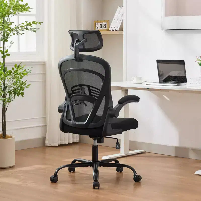Ergonomic Office Chair Flip-Up Armrests & Lumbar Support Wide Seat Gaming Chair for Study/Bedroom/Home Office