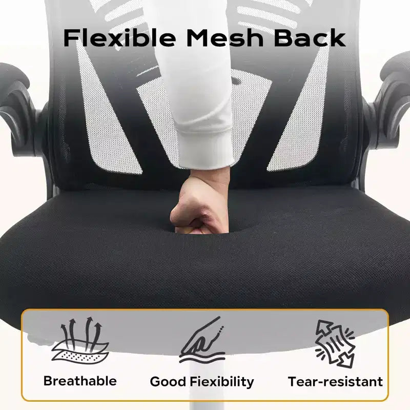 Ergonomic Office Chair Flip-Up Armrests & Lumbar Support Wide Seat Gaming Chair for Study/Bedroom/Home Office