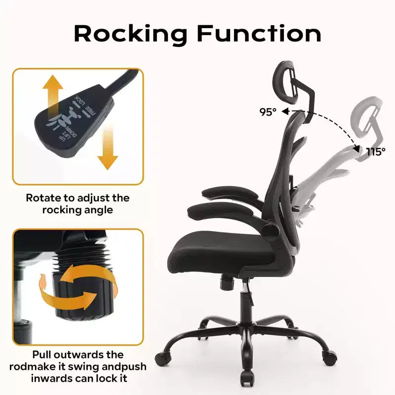 Ergonomic Office Chair Flip-Up Armrests & Lumbar Support Wide Seat Gaming Chair for Study/Bedroom/Home Office