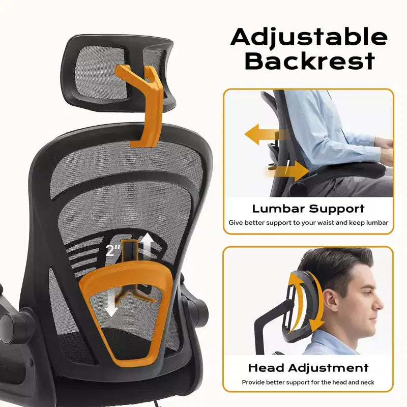 Ergonomic Office Chair Flip-Up Armrests & Lumbar Support Wide Seat Gaming Chair for Study/Bedroom/Home Office