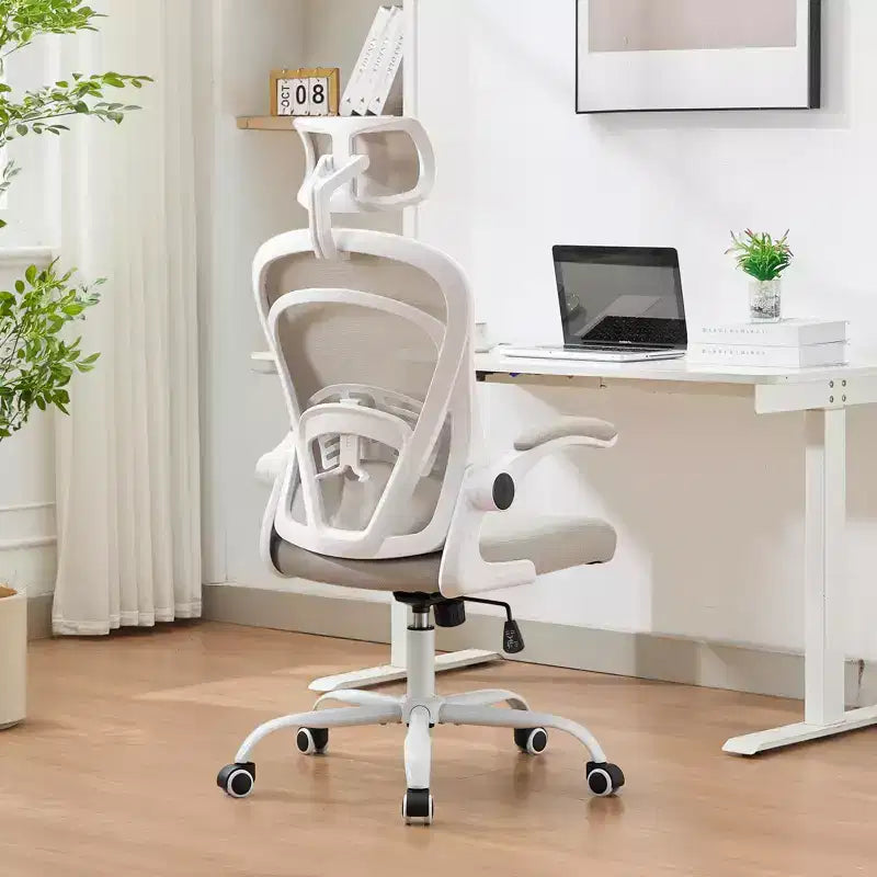 Ergonomic Office Chair Flip-Up Armrests & Lumbar Support Wide Seat Gaming Chair for Study/Bedroom/Home Office