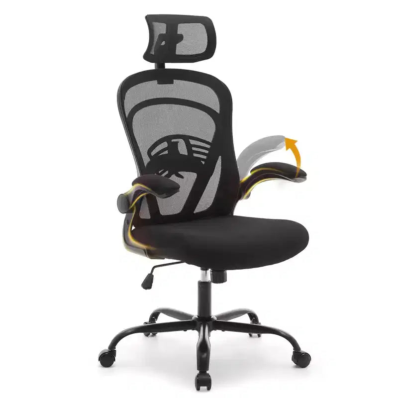 Ergonomic Office Chair Flip-Up Armrests & Lumbar Support Wide Seat Gaming Chair for Study/Bedroom/Home Office