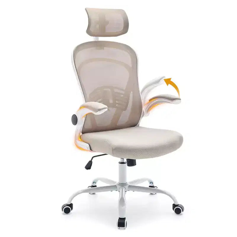 Ergonomic Office Chair Flip-Up Armrests & Lumbar Support Wide Seat Gaming Chair for Study/Bedroom/Home Office
