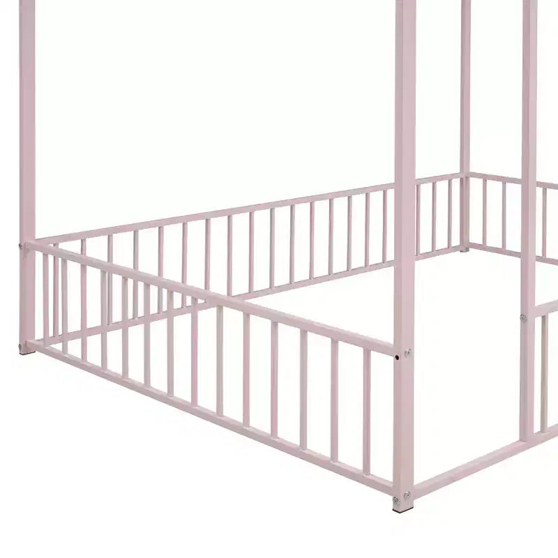 Luxystar Full Size Metal House Bed Frame with Fence for Kids and Teens