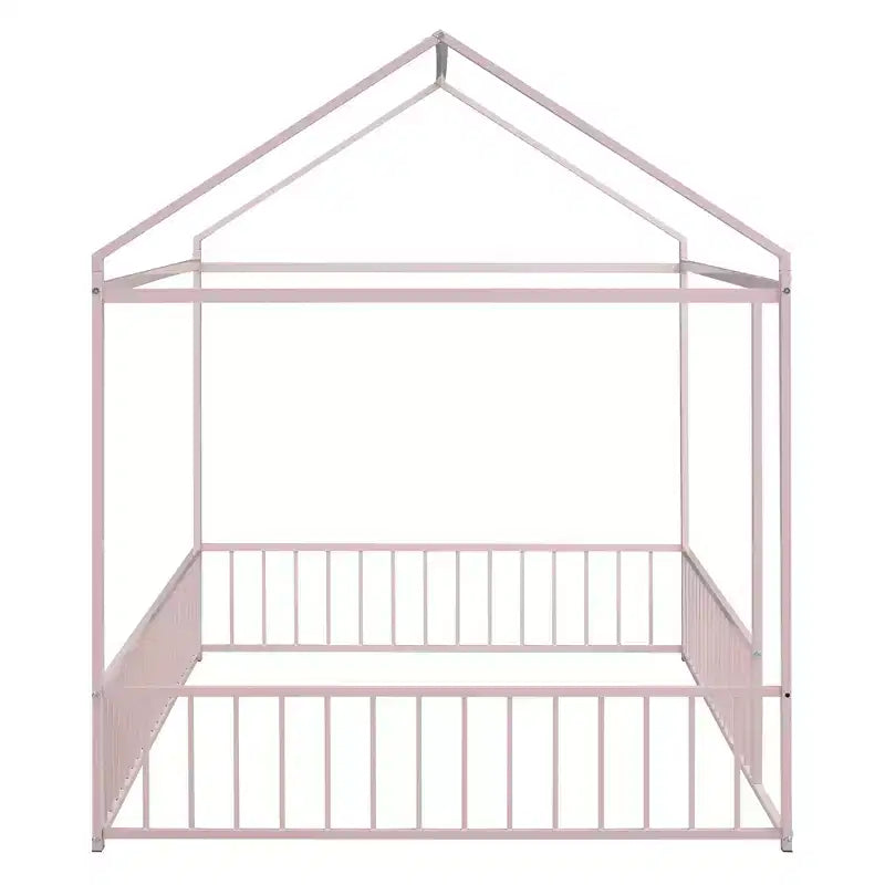 Luxystar Full Size Metal House Bed Frame with Fence for Kids and Teens