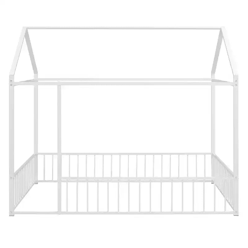 Luxystar Full Size Metal House Bed Frame with Fence for Kids and Teens