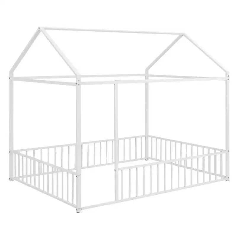 Luxystar Full Size Metal House Bed Frame with Fence for Kids and Teens