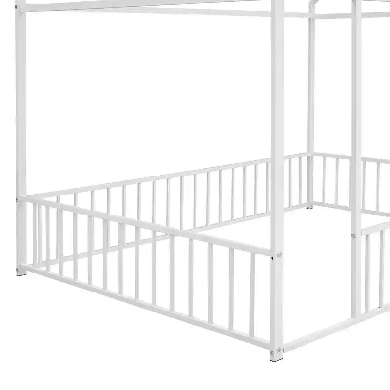 Luxystar Full Size Metal House Bed Frame with Fence for Kids and Teens