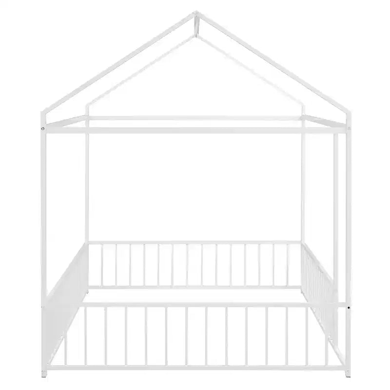 Luxystar Full Size Metal House Bed Frame with Fence for Kids and Teens