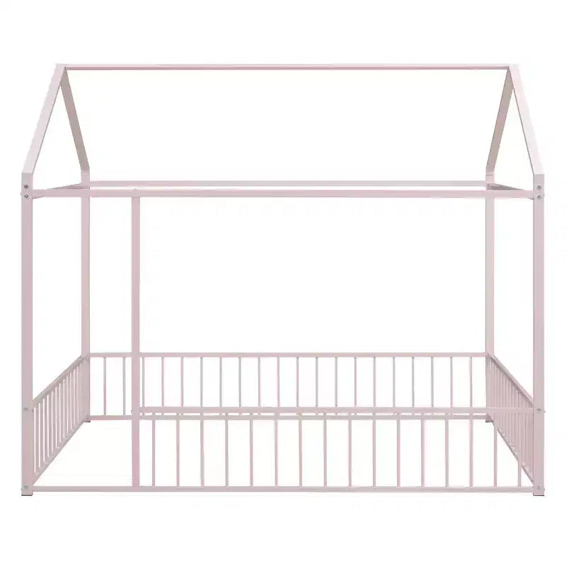 Luxystar Full Size Metal House Bed Frame with Fence for Kids and Teens