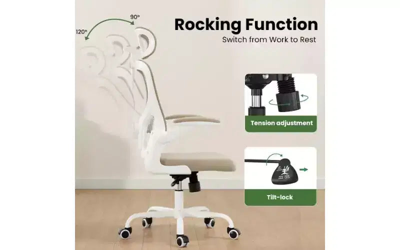 TUYOHW Mesh Ergonomic Office Chair, Home Office Desk Chair with Adjustable Lumbar Support & Headrest, High Back Computer Chair with Flip-Up Armrests