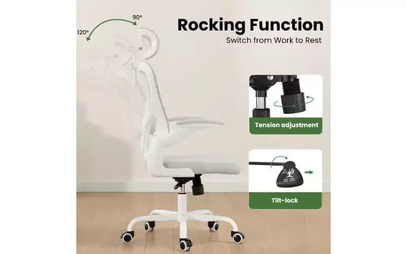 TUYOHW Mesh Ergonomic Office Chair, Home Office Desk Chair with Adjustable Lumbar Support & Headrest, High Back Computer Chair with Flip-Up Armrests