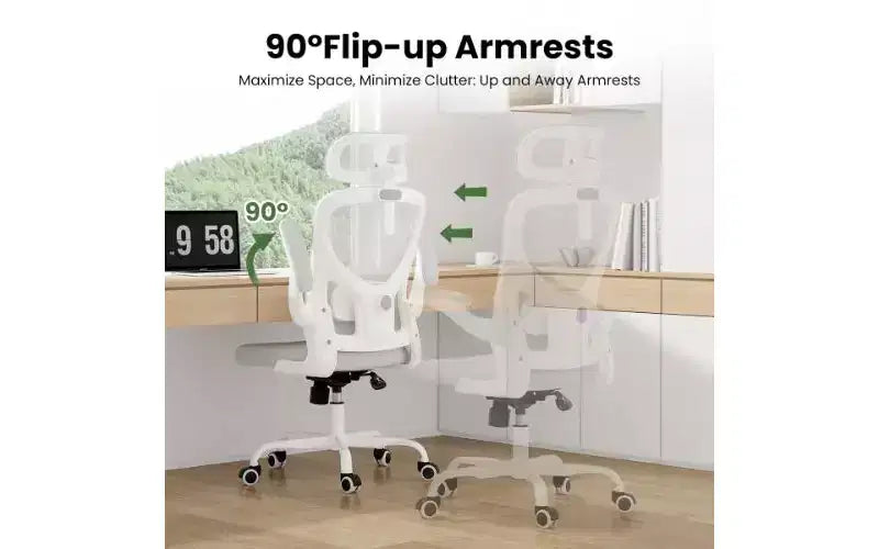 TUYOHW Mesh Ergonomic Office Chair, Home Office Desk Chair with Adjustable Lumbar Support & Headrest, High Back Computer Chair with Flip-Up Armrests