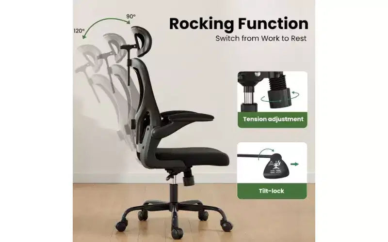 TUYOHW Mesh Ergonomic Office Chair, Home Office Desk Chair with Adjustable Lumbar Support & Headrest, High Back Computer Chair with Flip-Up Armrests