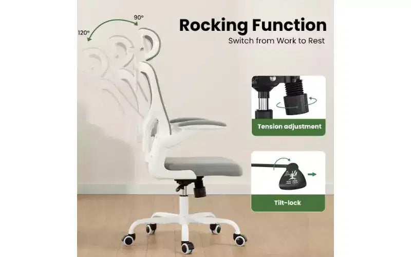 TUYOHW Mesh Ergonomic Office Chair, Home Office Desk Chair with Adjustable Lumbar Support & Headrest, High Back Computer Chair with Flip-Up Armrests