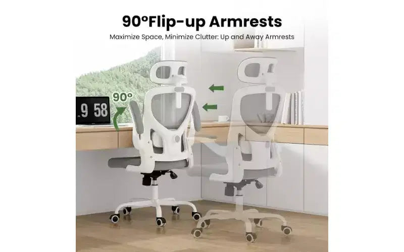 TUYOHW Mesh Ergonomic Office Chair, Home Office Desk Chair with Adjustable Lumbar Support & Headrest, High Back Computer Chair with Flip-Up Armrests