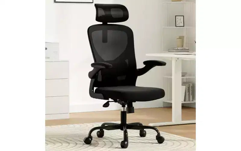TUYOHW Mesh Ergonomic Office Chair, Home Office Desk Chair with Adjustable Lumbar Support & Headrest, High Back Computer Chair with Flip-Up Armrests