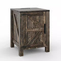 Rustic Farmhouse Nightstand with Charging Station & Barn Door 18 Two-Tier Bedside Table with Adjustable Shelf for Bedroom