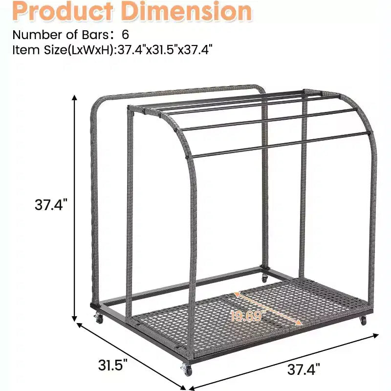COZONY Freestanding Poolside Towel Rack, Half-Rattan Base w/ 5 Bars & Storage, for Outdoor/Indoor