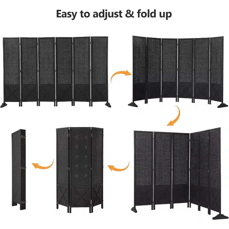 VINGLI Freestanding Pegboard with Support Feet, 5 FT Wood Room Divider &Board Organizer, Folding Privacy Screen Partition Space Separator