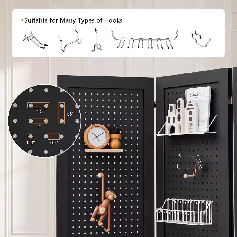 VINGLI Freestanding Pegboard with Support Feet, 5 FT Wood Room Divider &Board Organizer, Folding Privacy Screen Partition Space Separator