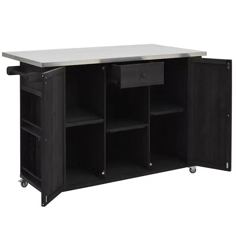Outdoor Kitchen Storage Island Fir Wood Kitchen Island with Stainless Steel Top