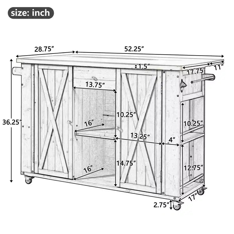Outdoor Kitchen Storage Island Fir Wood Kitchen Island with Stainless Steel Top