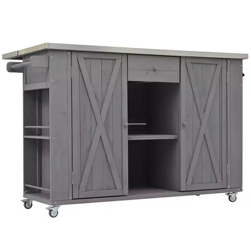 Outdoor Kitchen Storage Island Fir Wood Kitchen Island with Stainless Steel Top