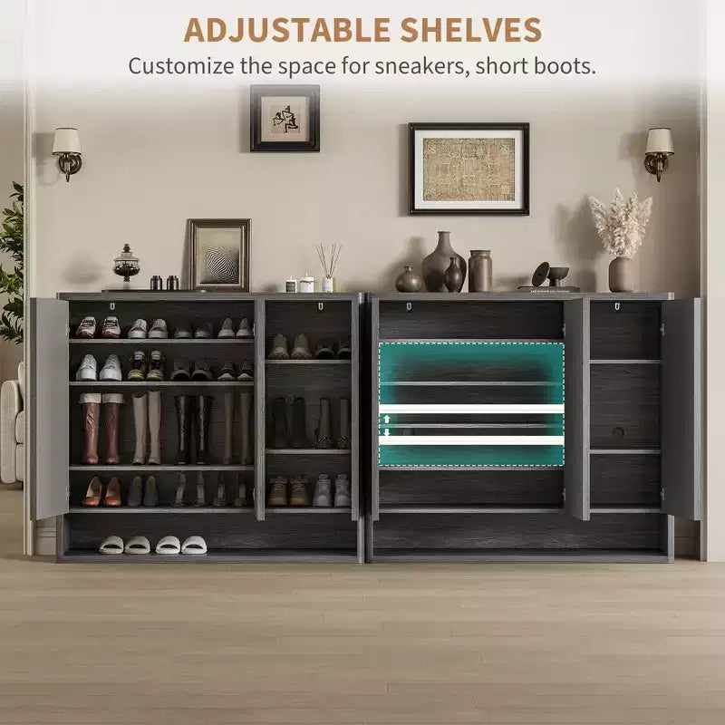 46 Large Shoe Storage Cabinet with Fluted Door & Adjustable Shelves, Holds 30-35 Pairs, Wooden Entryway Shoe Organizer for Living Room