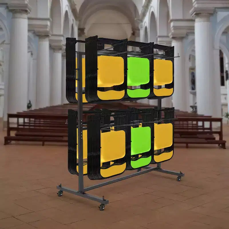 Folding Chair Storage Cart Heavy Duty, Holds 84 Chairs or 42 Chairs + 12 Tables, 360 Locking Wheels, Weatherproof Cover, Fixed Ropes