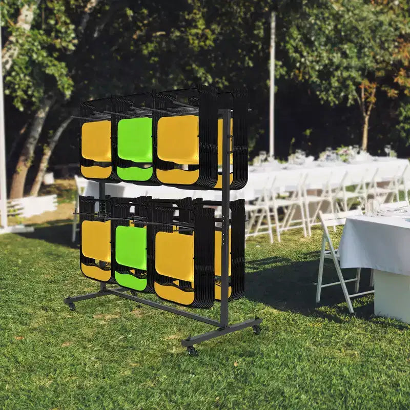 Folding Chair Storage Cart Heavy Duty, Holds 84 Chairs or 42 Chairs + 12 Tables, 360 Locking Wheels, Weatherproof Cover, Fixed Ropes
