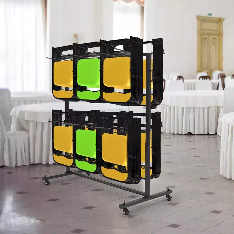 Folding Chair Storage Cart Heavy Duty, Holds 84 Chairs or 42 Chairs + 12 Tables, 360 Locking Wheels, Weatherproof Cover, Fixed Ropes