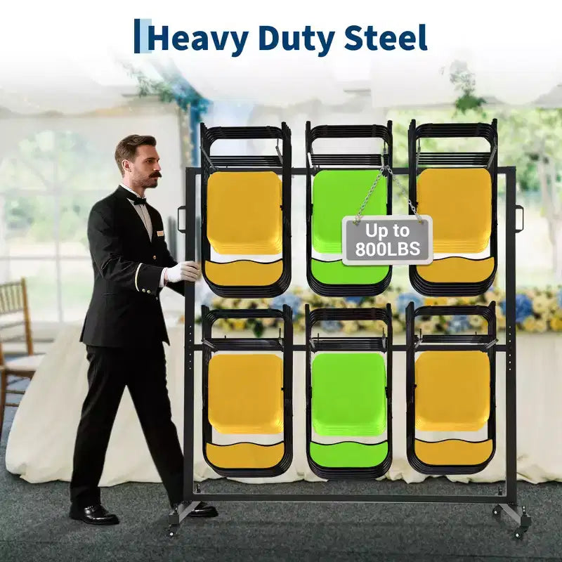 Folding Chair Storage Cart Heavy Duty, Holds 84 Chairs or 42 Chairs + 12 Tables, 360 Locking Wheels, Weatherproof Cover, Fixed Ropes