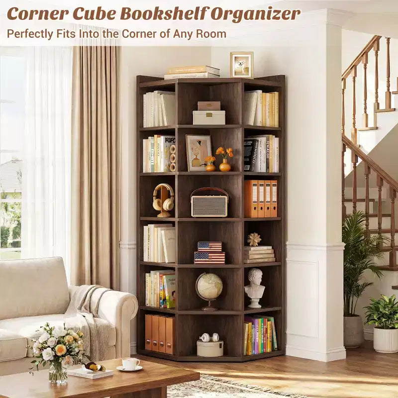 Besiost 6-Tier Corner Bookcase Cabinet with 18 Cubbies