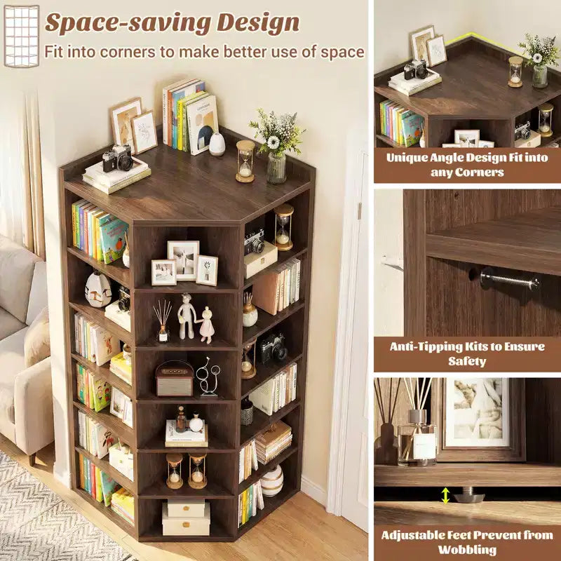 Besiost 6-Tier Corner Bookcase Cabinet with 18 Cubbies