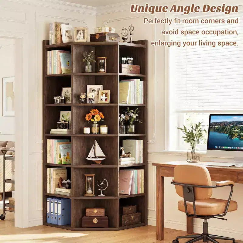 Besiost 6-Tier Corner Bookcase Cabinet with 18 Cubbies