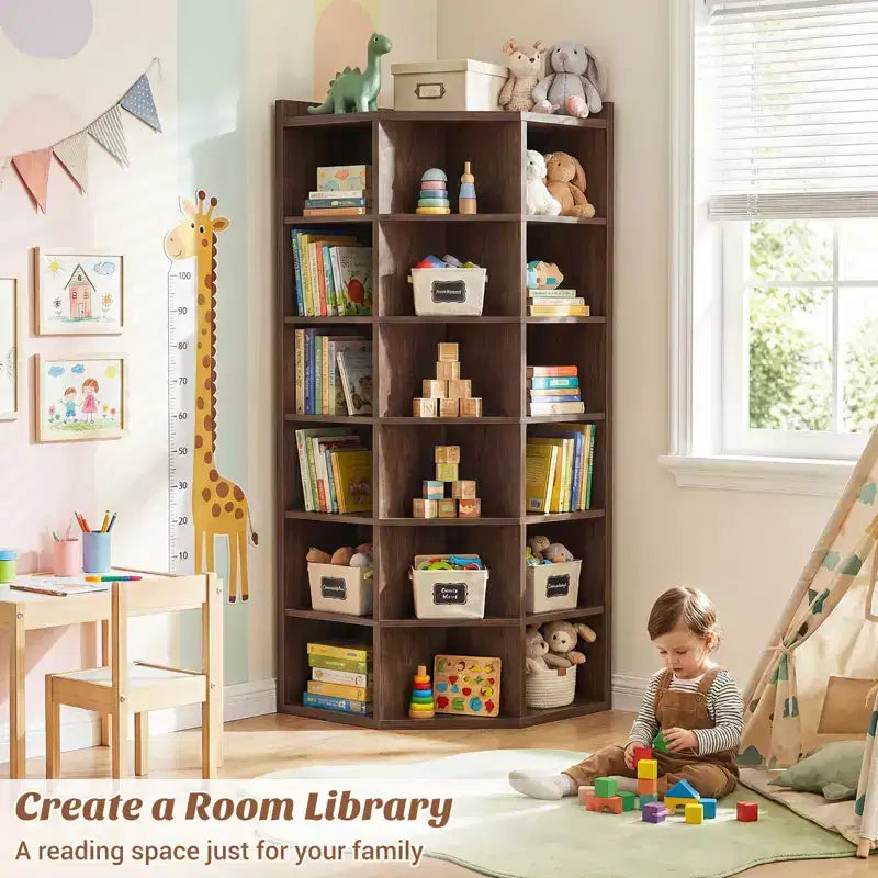 Besiost 6-Tier Corner Bookcase Cabinet with 18 Cubbies