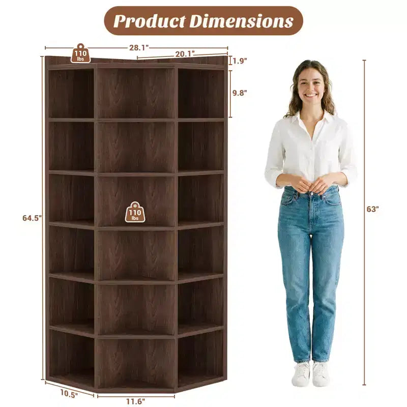 Besiost 6-Tier Corner Bookcase Cabinet with 18 Cubbies