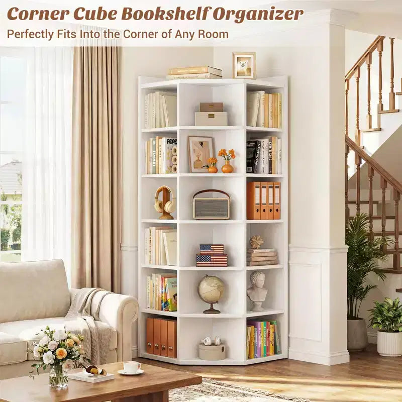 Besiost 6-Tier Corner Bookcase Cabinet with 18 Cubbies