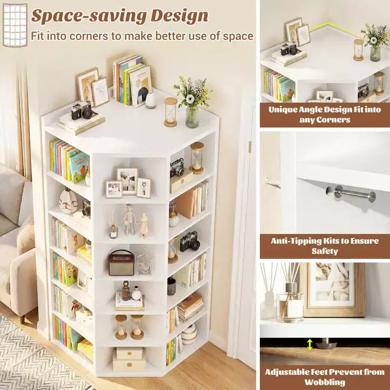 Besiost 6-Tier Corner Bookcase Cabinet with 18 Cubbies