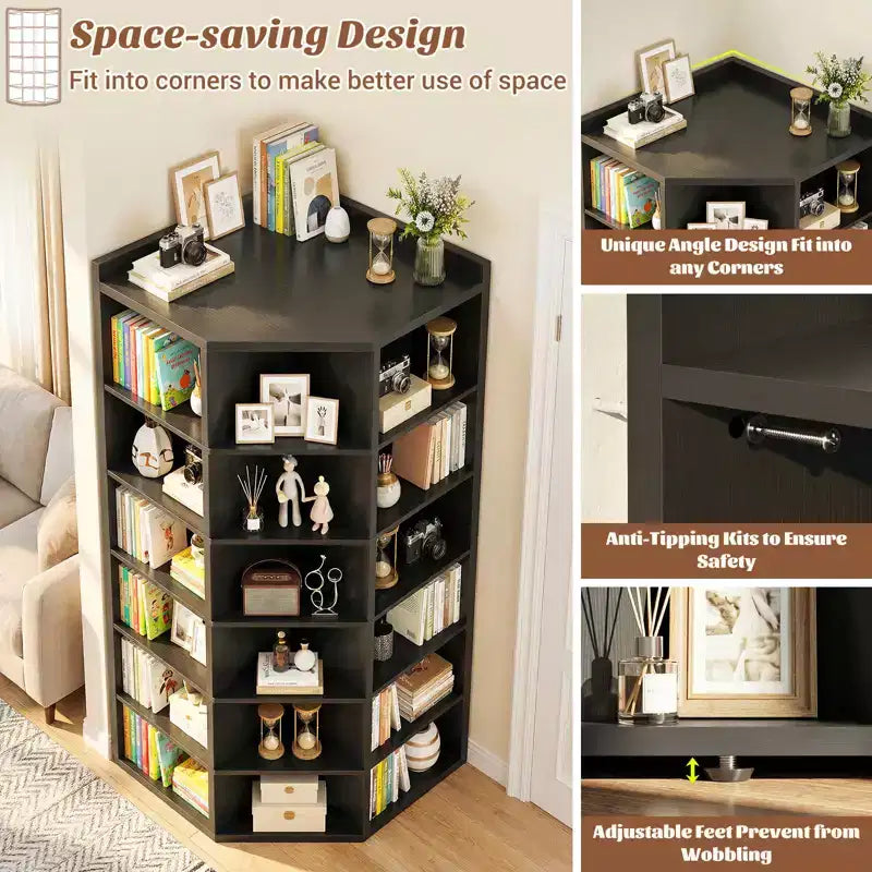 Besiost 6-Tier Corner Bookcase Cabinet with 18 Cubbies