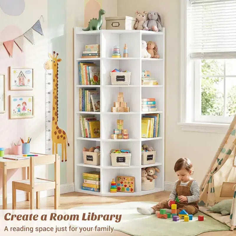 Besiost 6-Tier Corner Bookcase Cabinet with 18 Cubbies