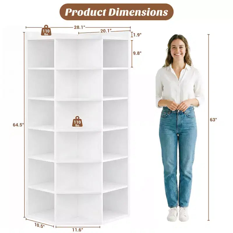 Besiost 6-Tier Corner Bookcase Cabinet with 18 Cubbies