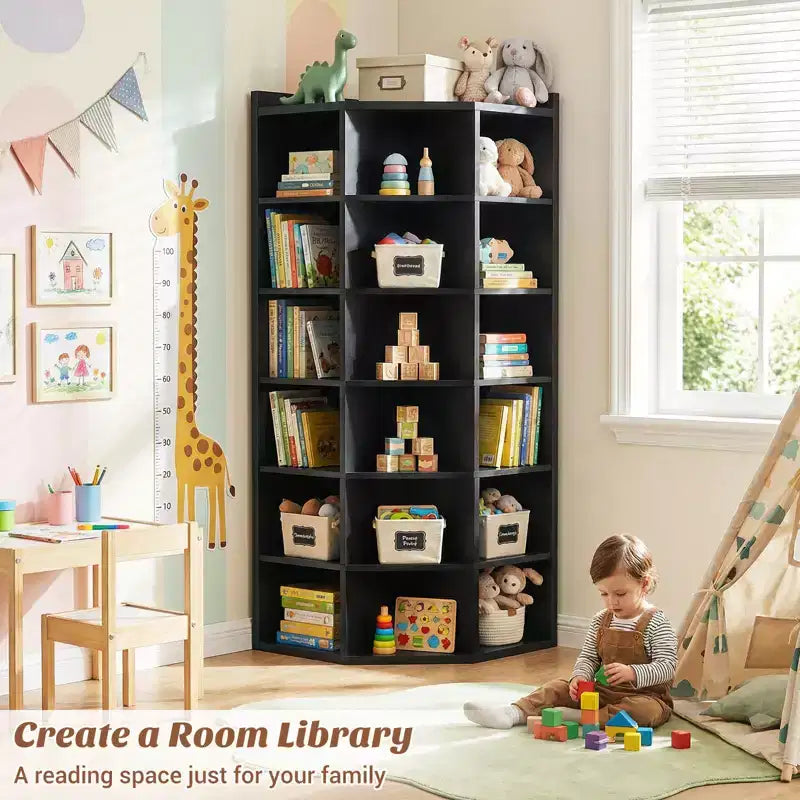 Besiost 6-Tier Corner Bookcase Cabinet with 18 Cubbies