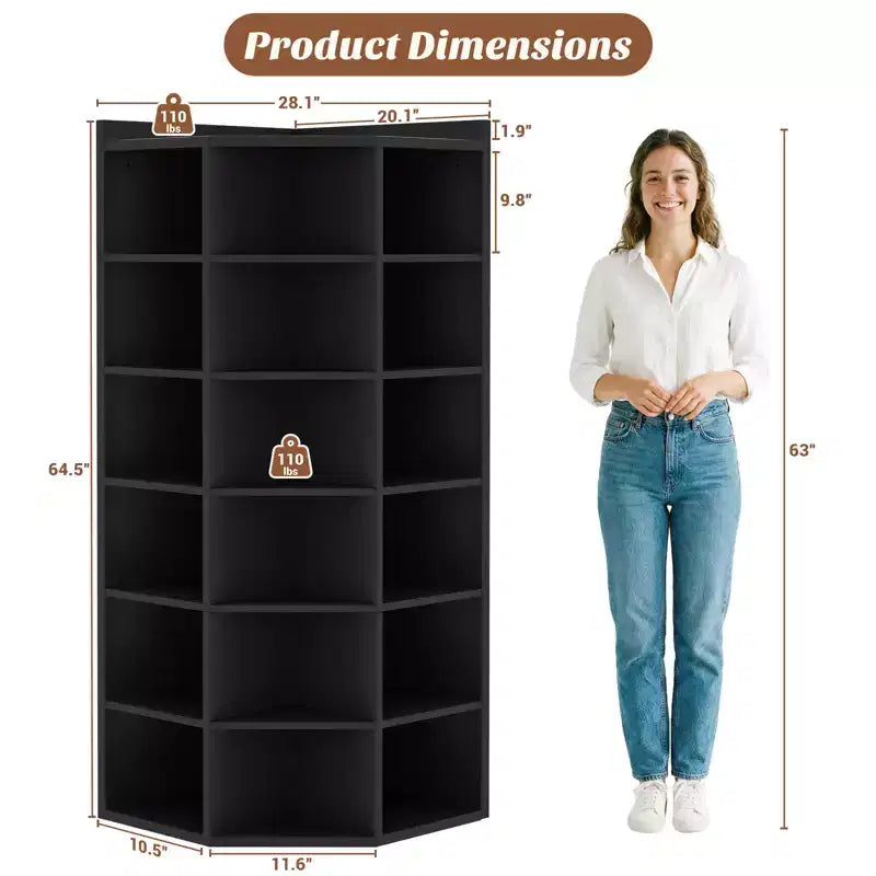 Besiost 6-Tier Corner Bookcase Cabinet with 18 Cubbies